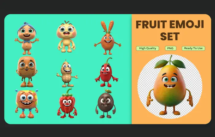 Joyful fruit emoji elements 3D collection image